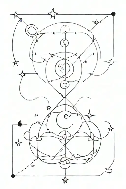 line shape with these astrological signs represented by symbols: cancer, capricorn, aries, aquarius, pisces tattoo design idea
