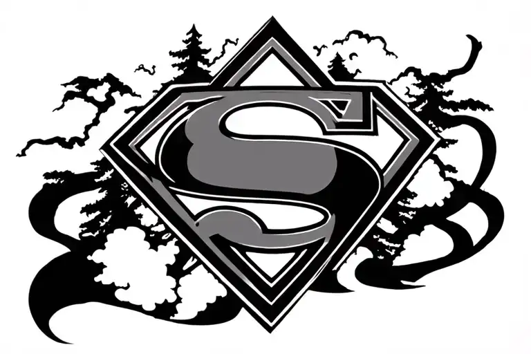 superman logo within a forest tattoo design idea