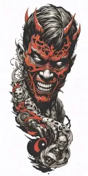 anime character wearing a oni mask fighting off inner demons tattoo design idea