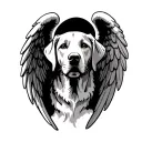 Yellow Lab face with very large Catholic angel wings  tattoo design idea
