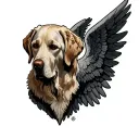 Yellow Lab face with very large Catholic angel wings  tattoo design idea
