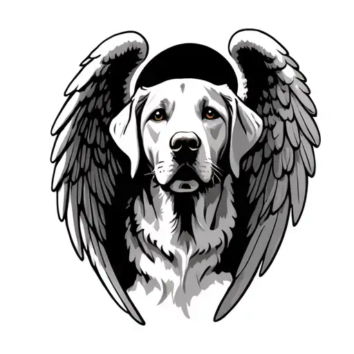 Yellow Lab face with very large Catholic angel wings  tattoo design idea
