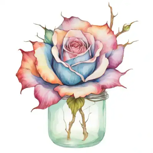 blue rose inside a mason jar wrapped in barbed wire  tattoo design idea