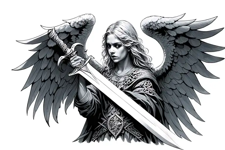 bad angel holding a sword tattoo design idea