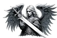 bad angel holding a sword tattoo design idea