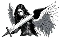 bad angel holding a sword tattoo design idea