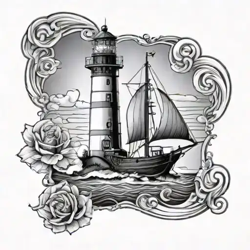 lighthouse, boat sailing tattoo design idea