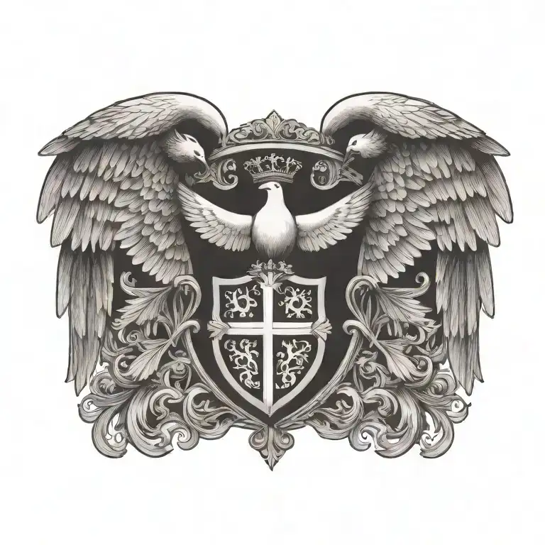 Coat of arms with pair wing of dove and cross  tattoo design idea