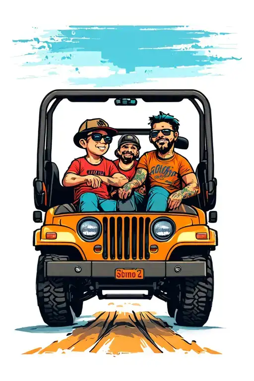 boy and dad in a jeep driving tattoo design idea