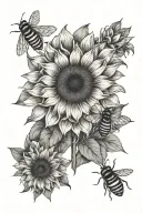 front facing sunflower with 2 small bees on the petals tattoo design idea