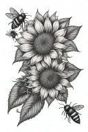 front facing sunflower with 2 small bees on the petals tattoo design idea