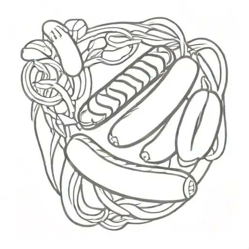 Sausages with pasta dish tattoo design idea
