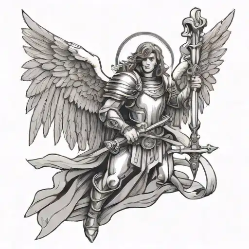 Archangel gabriel holding a sword tattoo design idea