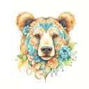 paisley bear head flowers wrapped tattoo design idea