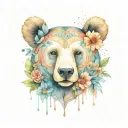 paisley bear head flowers wrapped tattoo design idea