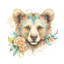 paisley bear head flowers wrapped tattoo design idea