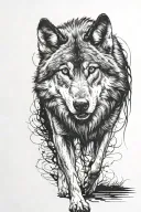 walking wolf front face the darkness behind tattoo design idea