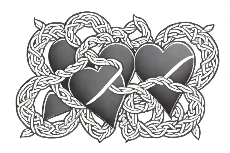 simple four interlocking hearts Nordic knot, simple clean line,, horizontal accent lines tattoo design idea