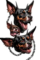 3 demon dog heads with chains and fog tattoo design idea