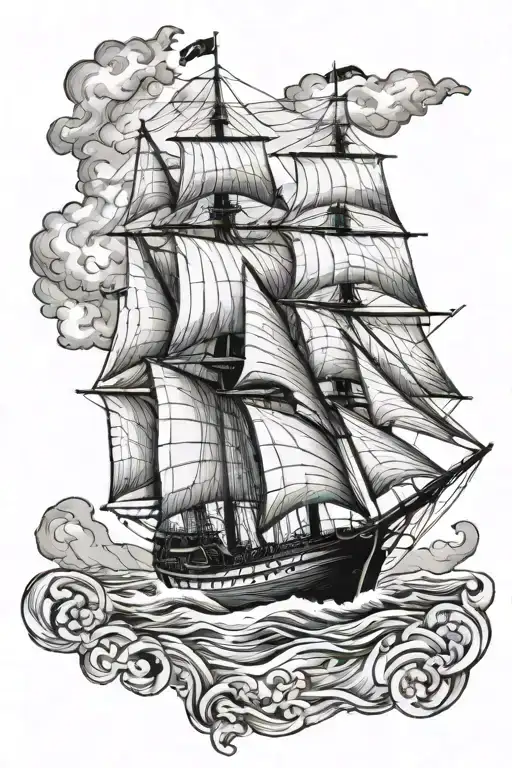 clipper ship sailing tattoo design idea