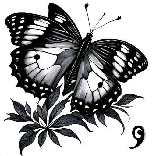 semi colon and butterfly resting tattoo design idea