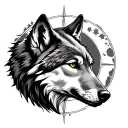 wolf with moon and Virgo sign incorporated tattoo design idea