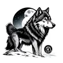 wolf with moon and Virgo sign incorporated tattoo design idea