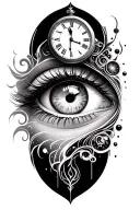 eye and clock embedded tattoo design idea