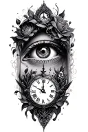eye and clock embedded tattoo design idea