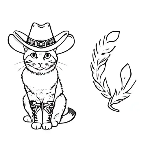 cat with cowboy hat and boots coding tattoo design idea