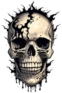 decaying skull with darkness coming up from head tattoo design idea
