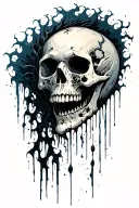decaying skull with darkness coming up from head tattoo design idea