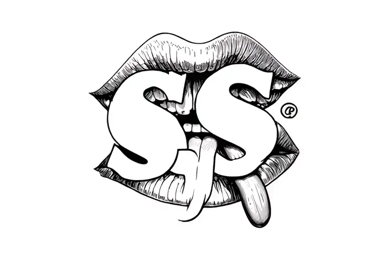 "S.S" seduceful lips with tongue out tattoo design idea