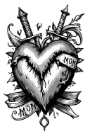 heart with dagger piercing mom written tattoo design idea