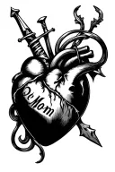 heart with dagger piercing mom written tattoo design idea