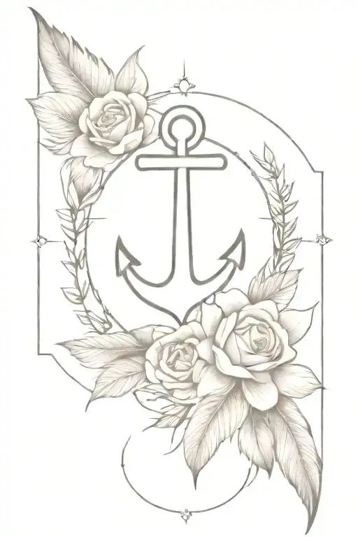 anchor, rose, compass, feathers tattoo design idea