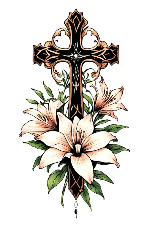 cross and spiderlily tattoo design idea