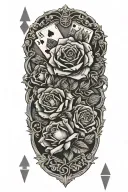 western,playing cards, roses tattoo design idea
