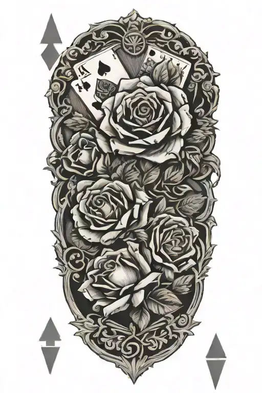 western,playing cards, roses tattoo design idea