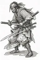 realism African samurai warrior wielding his sword tattoo design idea