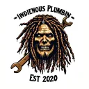 "Indigenous Plumbing EST 2020" dreadlocks native warrior and tool wrench  tattoo design idea