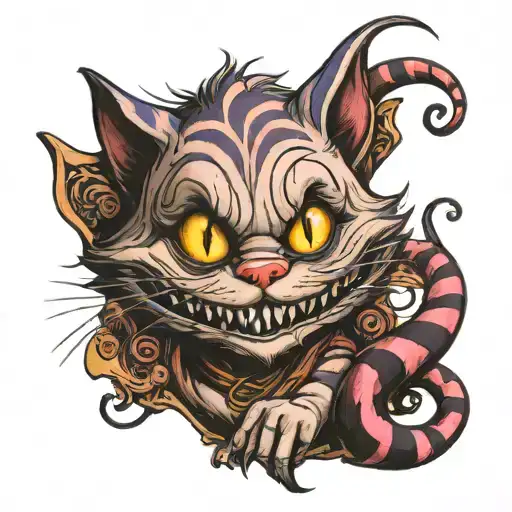want you to make me a sketch drawing to be done as a tattoo, original cheshire cat animated from alice in wonderland  tattoo design idea