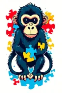 monkey and autism puzzle piece incorporating elements tattoo design idea
