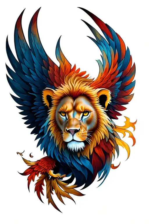 lion head phoenix tattoo tattoo design idea