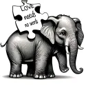 cute elephant holding a puzzle piece with the words love needs no words  tattoo design idea