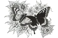 sunflower butterfly intertwined with barley grains tattoo design idea