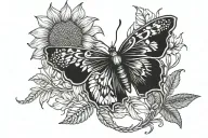 sunflower butterfly intertwined with barley grains tattoo design idea
