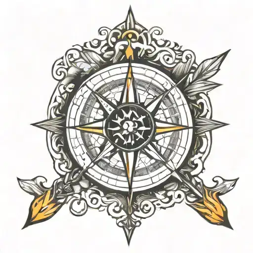 compass pointing north the arrow is on fire  tattoo design idea