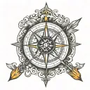 compass pointing north the arrow is on fire  tattoo design idea