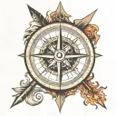 compass pointing north the arrow is on fire  tattoo design idea